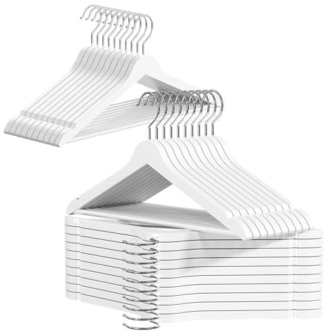 OGIVO Kleiderbügel aus Holz – 30er Set Holzbügel für Ihre Garderobe – 360° drehbarer Haken – Einkerbungen an den Schultern – Hangers (Weiß)