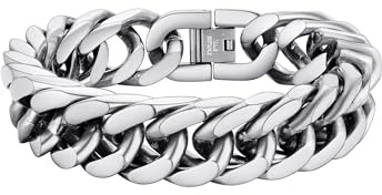 PROSTEEL Pulsera Cubana Hombre Acero Inoxidable 6/8/12/17mm Ancho | Pulseras de Cadena Cubanos Eslabones con Cierre Plegable Plateado/Dorado/Negro, 19cm/21cm/23cm, Joyas Hombres Mujeres