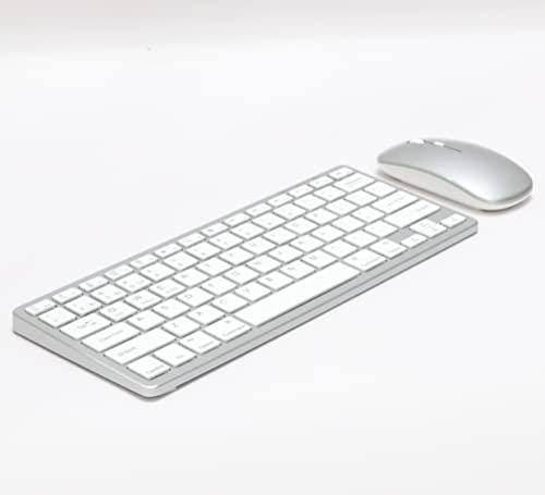 Wireless Keyboard and Mouse Combo 2.4GHz USB Bluetooth Thin Mac Layout Silver/White Compatible with Apple iMac, MacBook Pro/Air, Mac Pro, Mac Mini