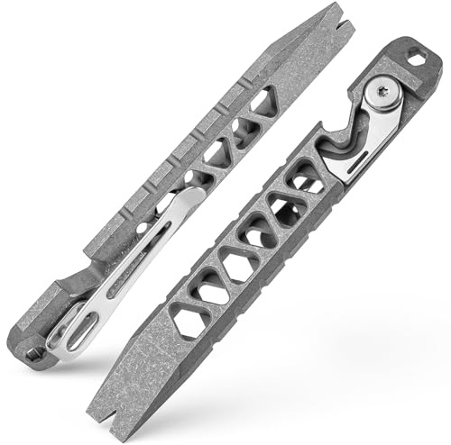 TISUR Titanium EDC Pry Bar, Keychain Pry Bar Multitool with Bottle Opener, Pocket Small Crowbar for Men Outdoor