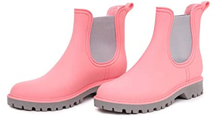 CLUB4BRANDS Damen Lifestyle-Stiefelette, Kurzschaft Gummi-Stiefel, Chelsea Boots, Gummistiefeletten mit Extra Kaps Actifresh Einlegesohlen, Regenstiefel, Made in Italy (37 - Rose/Grau)