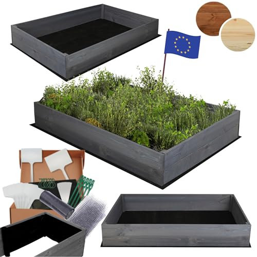 MODO24 Hochbeet Holz, Kräuterbeet, Gartenbeet, Pflanzkasten, Blumenbeet, für Garten und Terrasse, Kiefernholz, Massivholz, Naturholz, Gemüsegarten, Abmessungen 18x120x80 cm, Farbe: Grau