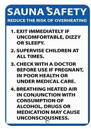 Plaque en métal en aluminium avec inscription « Sauna Safety Reduce Risk of Overheat Activity » - 20,3 x 30,5 cm