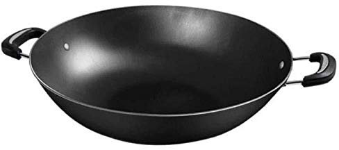 OQHAIR Woks, Iron Wok Performance Woks Ears Wok en Fer avec Deux poignées sans revêtement, 46 cm (46 cm)