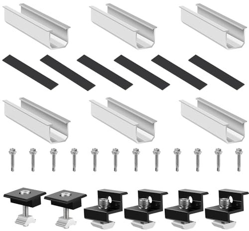 nutmanel 2 Set Supporto per Pannello Solare, Pannello Solare Kit, Regolabile Alluminio PV per 2 Pannelli Solari, Kit Staffe Fotovoltaico, 30–35mm, Piastra per Tetto Piatto, per Camper Solare, Tetto