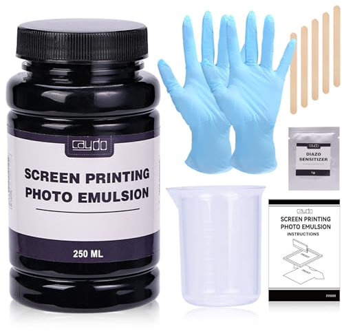 Caydo Siebdruck-Fotoemulsion (240 ml), Diazo-Sensitizer (1 g), Messbecher, Handschuhe und 5 Rührstäbchen, vorsensibilisierte Fotoemulsion, Siebdruckzubehör für Siebdruck und Stoff, S-081E