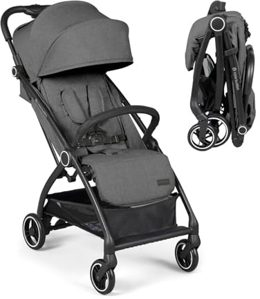 Ickle Bubba Aries Autofold Stroller, Lightweight Pushchair, Graphite Grey | Compact Fold Travel Pushchair, One-Hand Auto-Fold, 6.1kg, Birth to 22kg, Multi-Position Recline, UPF 50+ Hood, Rain Cover