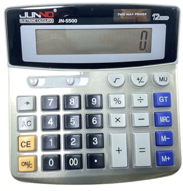 JUNNO Elektronischer Tischrechner mit 12 Ziffern Großer Display Akku oder Solarstromversorgung Bürorechner