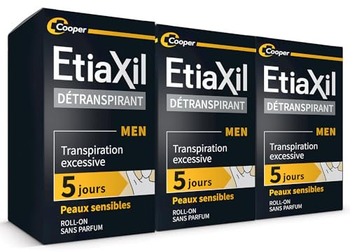 ETIAXIL – Déodorant Détranspirant – Homme - Traitement Transpiration Excessive - Aisselles – MEN Peaux Sensibles - Efficacité 5 jours - 3x15 ml