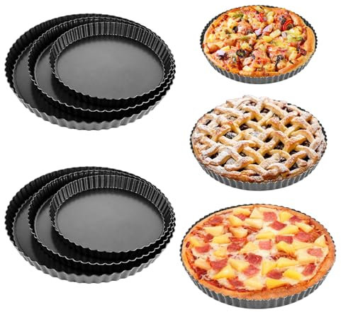 GBACHOOSE 6 Stück Tarteform mit Hebeboden, 22/26/30 CM Antihaftbeschichtete Quiche Backform, Kuchenform Rund Wellenrand für Quiche, Tarte, Pie, Stahl