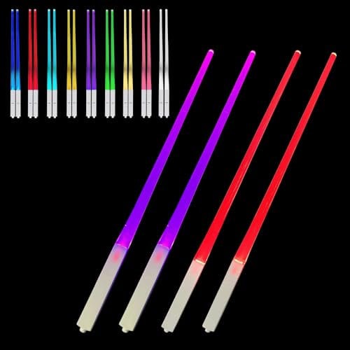 Leuchtende Essstäbchen, 2 Paar Lichtschwert Essstäbchen, Lightsaber Chopsticks mit 9 Farbmodi, BPA Frei, Wiederverwendbares und Lebensmittelecht, LED EssstäbcheN für Küchen Dinnerparty