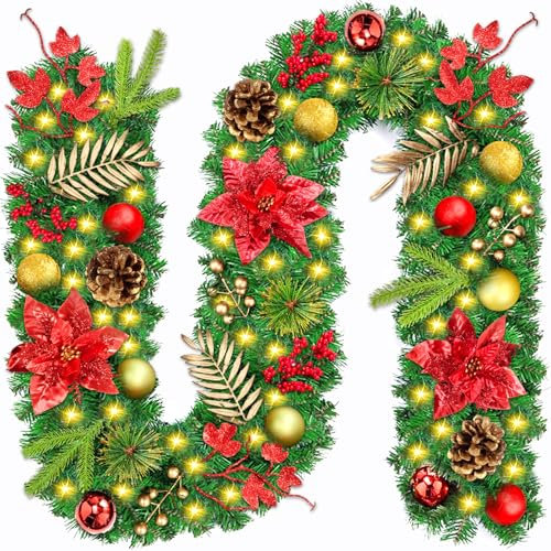 ITMNMNL Guirnalda de Navidad 2,7 Metros Guirnalda Navidad,Guirnalda Escaleras Navidad,Guirnaldas de Navidad,Guirnaldas Navideñas,Guirnalda Navidad Puerta con 50 Luces LED,para Chimenea,Puertas