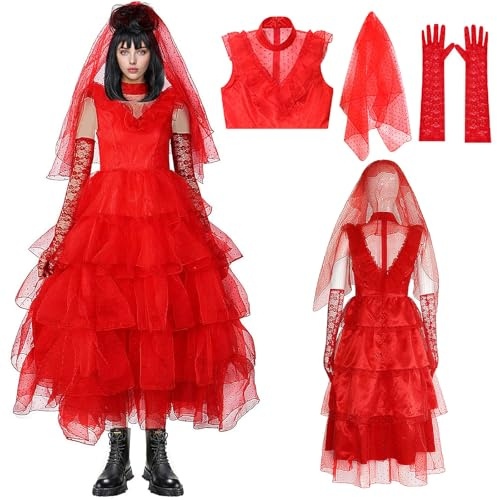 Generisch Weiblich Lydia Braut Deetz Kleid mit Perücke Handschuhe Accessoires Damen Halloween Cosplay Outfit