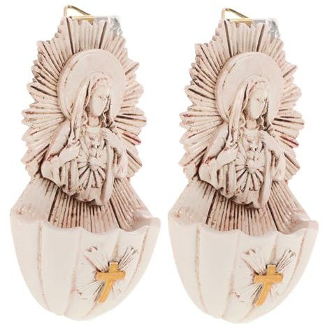 IMIKEYA 2pcs Family Holy Water Basin Holy Water Wall Mount Holy Water Bowl Religious Home Decor Wall Hanging Holy Water Font Holy Water Font Wall Hanging Decor Home Decoration Resin Beige