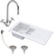 Balterley Ceramic Kitchen Sink with Drainer, Tap, Waste with Overflow, 101cm Inset Counter Top, 1.5 Double Bowl Fireclay White Sink with Mono Crosshead Tap, Reversible Sinks (White/Chrome)