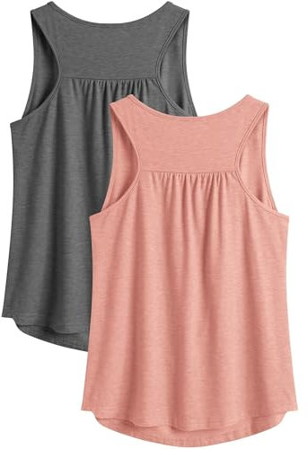 PINSPARK Sport Tank Top Damen Workout Tanktops Racerback Ärmellose Leichte Oberteile Sommer Sporttop Lauftop Yoga Gym Shirt Fitness Running Dunkelgrau und Koralle XL