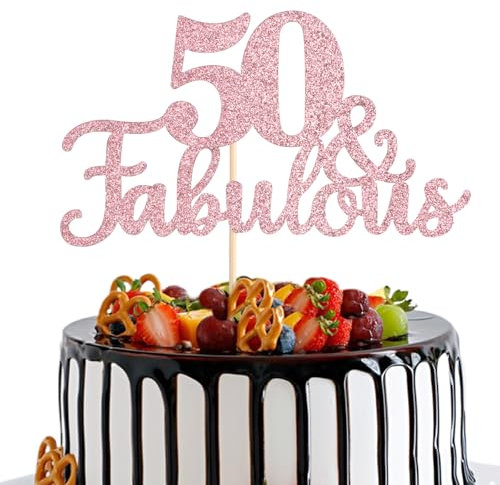 Cake Topper 50 und Fabulous Geburtstag Tortendeko, Torten Deko 50 Geburtstag Alles Gute, Happy 50 Birthday Cake Topper, Roségold Glitter 50. Kuchen Topper für 50 Geburtstag Party Dekoration