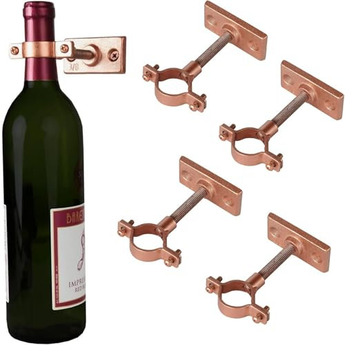 Lily's Home Bar Wall Mount Single Wine Bottle Display Holder, Set of 4, Industrial Design with Mounting Hardware, Works with Wine or Liquor Bottles, Copper Finish (4-1/2” x 1-3/8” x 2-3/4”)
