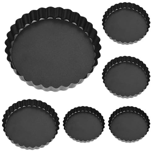 6 Pièces Moule à Tarte Aux Fruits Moule à Tarte Avec Fond élévateur Moule à Tarte Rond Moule à Tarte pour la Préparation de Tartes à la Crème Gâteaux au Chocolat Quiches Muffins Pizzas Tartes (Noir)