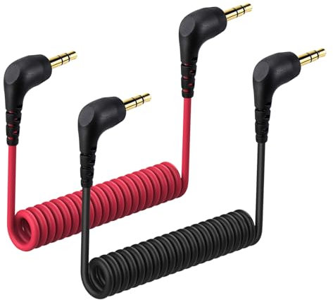 YEAOI 2-Pack 3.5 mm to 3.5 mm Audio Cable for DJI Mic Mini Microphone, Coiled 3.5mm TRS Aux Cord, 90-Degree Plug