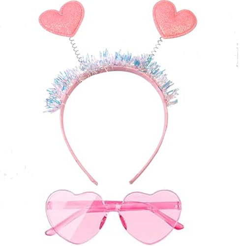 YUYWWAN Amor Kostüm Accessoires, Herz Haarreif Herzbrille Romantisch Amor Herzchen Accessoires Valentinstag Kopfschmuck Haarreif Herzen Herzbrille für Valentinstag Anziehaccessoires (Rosa-C)