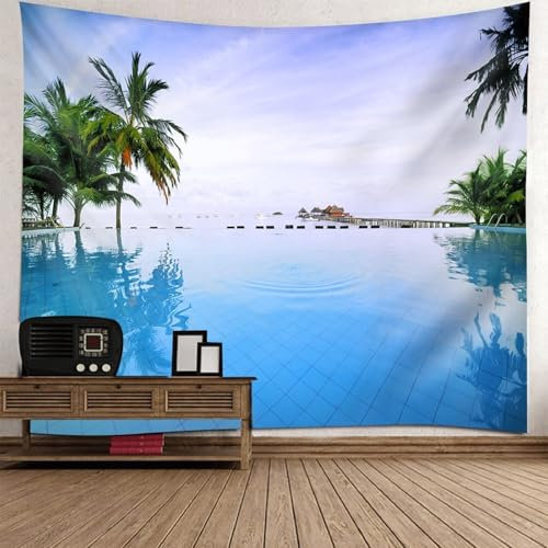 Aotiwe Wandbehang Küche, Wand Tuch Deko Poollandschaft Blau Wandbehang 350x256cm Wall Decoration Aesthetic