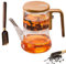 ThéIère Magique Kianstier, ThéIère Magique 740 ml, ThéIère Transparente En Verre Avec Infuseur, ThéIère En Verre De Séparation D'eau Avec Manche En Bois (théière)