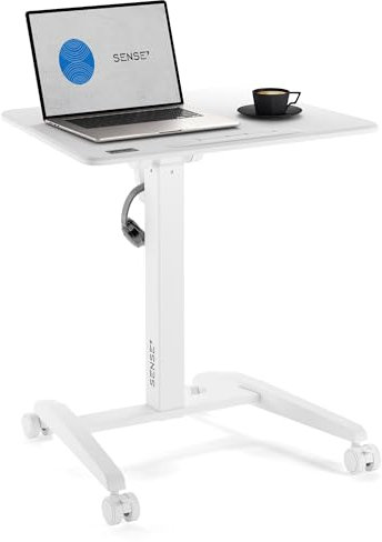 SENSE7 Stehpult Mobile Desk mit 4 Rollen, 70x52 cm, Steh-Sitz-Schreibtisch, höhenverstellbarer Klappschreibtisch, neigbare Schreibtischplatte, beweglicher Stehtisch, Laptopständer mit Haken, White
