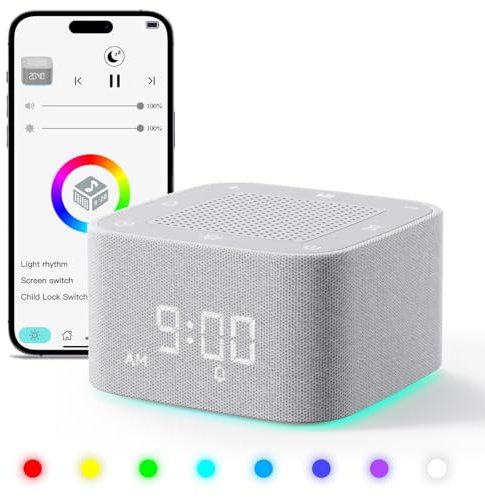 Macchina del Rumore Bianco,Macchina del Suono per Bambino Adulto, 32 Suoni con Luce Notturna 8 Colori Luminosità Regolabile,con Funzioni di Memoria e Temporizzazione