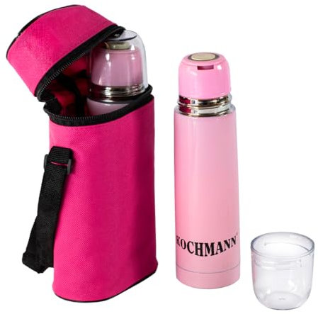 Rosa Thermoskanne Thermosflasche Isolierkanne Teekanne Thermo Kaffeekanne Isolierflasche 0,5L 500ml mit Tasche - LL001