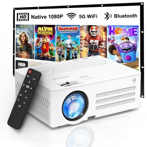 Native 1080P Projector with WiFi and Bluetooth, Full HD Movie Projector for Outdoor Use, 4K Supported Portable Mini Proyector, Compatible with iOS Android Phone, HDMI, USB, TV Stick for Home, Bedroom