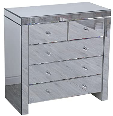 Kingwudo® Mirrored Glass Chest of 2+3 Drawers with Crystal Handles Sideboard Cupboard Storage Unit Table Living Room Bedroom Furniture