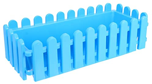 VANZACK Pot De Fleurs Rectangulaire en Plastique Bleu 42,2x17,2x13,5 Cm pour Plantes Vertes Et Succulentes, Jardin Intérieur Et Bureau, Matériau Solide Facile à Nettoyer