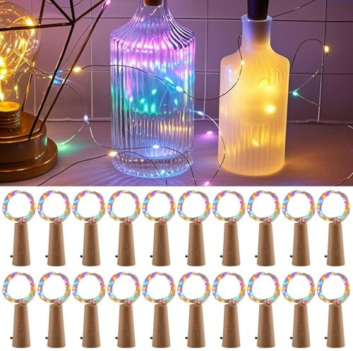 Bubuny Bottle Lights 20 Packs, Cork Lights for Wine Bottles 2m 20 LED, Mini Fairy Lights for Birthday Wedding Christmas Indoor/Outdoor Decoration Multicolor, Lighting for Party DIY Decor