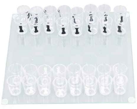 Glasschach -Set -Trinkspiel -Set -Schachbrett mit Glasschachstücken 22,5 x 22,5 cm