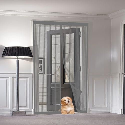 Zanzariera Magnetica 98 x 215 cm Zanzariera Magnetica per Porte Anti Zanzare Mosche Insetti Rete Fine Tenda, Grigio
