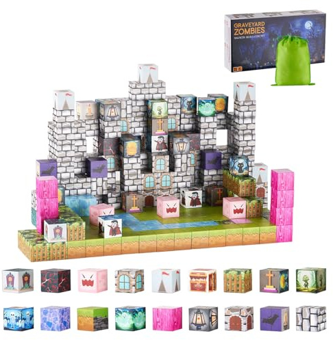 VEVOR Magnetic Blocks, 100 PCS Cemetery Zombies Set, Magnetic Building Cubes for Kids, STEM Montessori Sensory Toys for Christmas Birthday Gift, Construction Stacking Toy for 3+ Years Old Boys & Girls