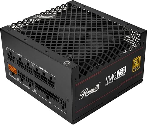 Rosewill VMG 750W 80+ Gold, Compatible con ATX 3.0 y 3.1, Fuente de alimentación Modular Completa de bajo Ruido, Conector PCIe 5.1 12V-2x6, Condensador 100% japonés, Ventilador silencioso FDB de 120