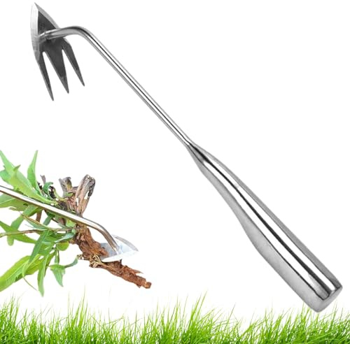 Désherbeur | Appareil d'emporte-pièce avec enlèvement des racines – Poignée ergonomique avec 3 dents pour désherbage lourd dans le potager, le parterre de fleurs, la pelouse et le jardin