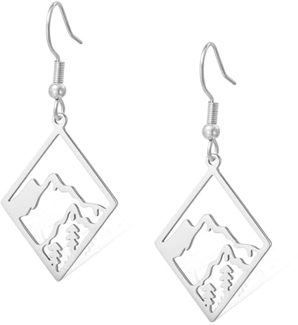 Berg Ohrringe aus Edelstahl baumelnde Hängeohrringe mit Baummuster Outdoor-Enthusiasten Schmuck Geschenke für Wanderer Camper Kletterer und Naturliebhaber