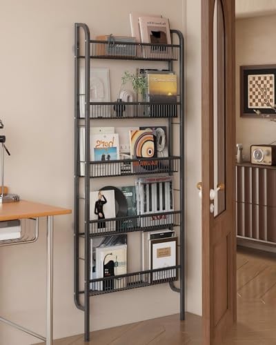 UMDONX Bücherregal gegen Wand | schmales 5 etagiges Metall Bücherregal, Leiterregal, multifunktional für enge Räume, Schwarz(62 x 9 x 160 cm)