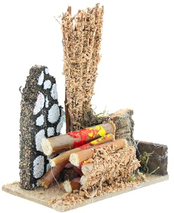 Moranduzzo Feuer mit Lampe Flammeneffekt 10 x 6,5 x 11,5 cm – Mini-Zubehör für Krippen, handgefertigt in Italien