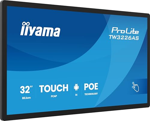 iiyama Prolite TW3226AS-B3P 80.1 cm 31.5 Inch VA LED Monitor Full HD 10 Point Multitouch Capacitive Android 14 OS HDMI-Out USB 3.2/2.0/USB-C RJ45 PoE WiFi Bluetooth 24/7 3H Anti-Glare Black