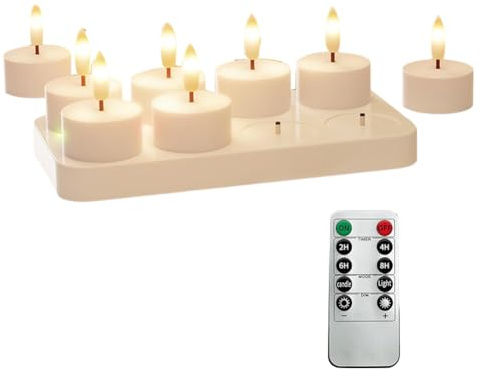 LuobannmRemote Timer Enabled Rechargeable Flameless Tea Light Candles with Charging Station 8Pcs Battery LED Tea Lights Tealight