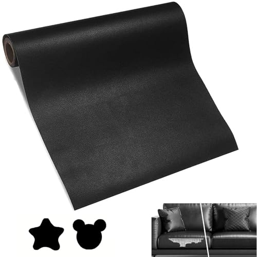 Ajxwde Kunstleder Selbstklebend, 60 x 137cm Leder Patch Selbstklebend, Leder Reparatur Patch, Leather Adhesive Covers Reparaturset für Sofas, Handtaschen, Jacken, Autositze, Möbel (Schwarz)
