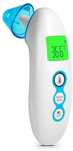 Ear Thermometer for Adults and Kids, Dual Mode Infrared Forehead Thermometer for Baby, Newborn Toddler, 1s Accurate Reading Digital Thermometer with 3-Color Fever Warning, Memory Recall Mute Function