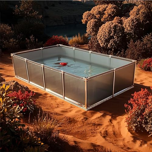 Grande piscina rettangolare con cornice, struttura in acciaio fuori terra, piscina da giardino per famiglie e bambini, capacità, facile da montare, telaio in metallo resistente, include toppa di