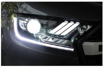 Auto-Frontscheinwerfer, kompatibel mit Ford Ranger 2016–2019, Thunder Everest-Scheinwerfer, Nebelscheinwerfer, Tagfahrlicht, DRL, H7-Scheinwerfer, Bi-Xenon-Glühbirne(LED IN LOW BEAM)