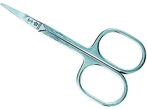 Pfeilring Babyschere, gebogen, strichmattiert, vernickelt, gr. Augen, im Blister