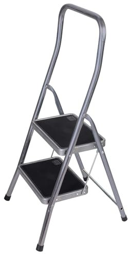 TB Davies 2 Tread Folding Steel Step Stool, High Handrail, Top Tread Height 480mm, Ideal for Home/Office Jobs, EN14183